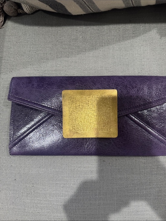 Dareen Hakim Handbags - Darren Hakim Purple Leather Envelope Clutch with Gold Accent